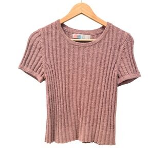 Free‎ People FP Beach Womens Dusty Rose Ribbed Knit Short Sleeve Sweater Tee S